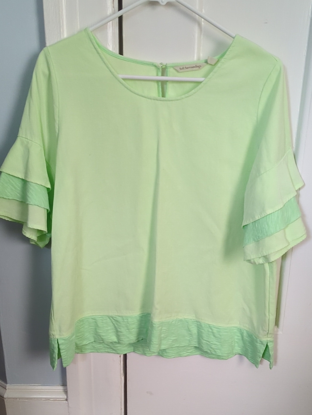Soft Surroundings Mint Green Ruffle-Sleeve Blouse Size PM
